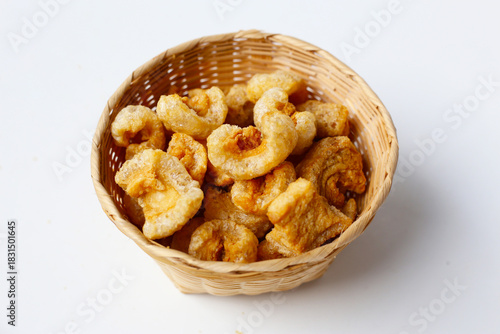 Crispy pork cracklings, a crunchy savory snack.