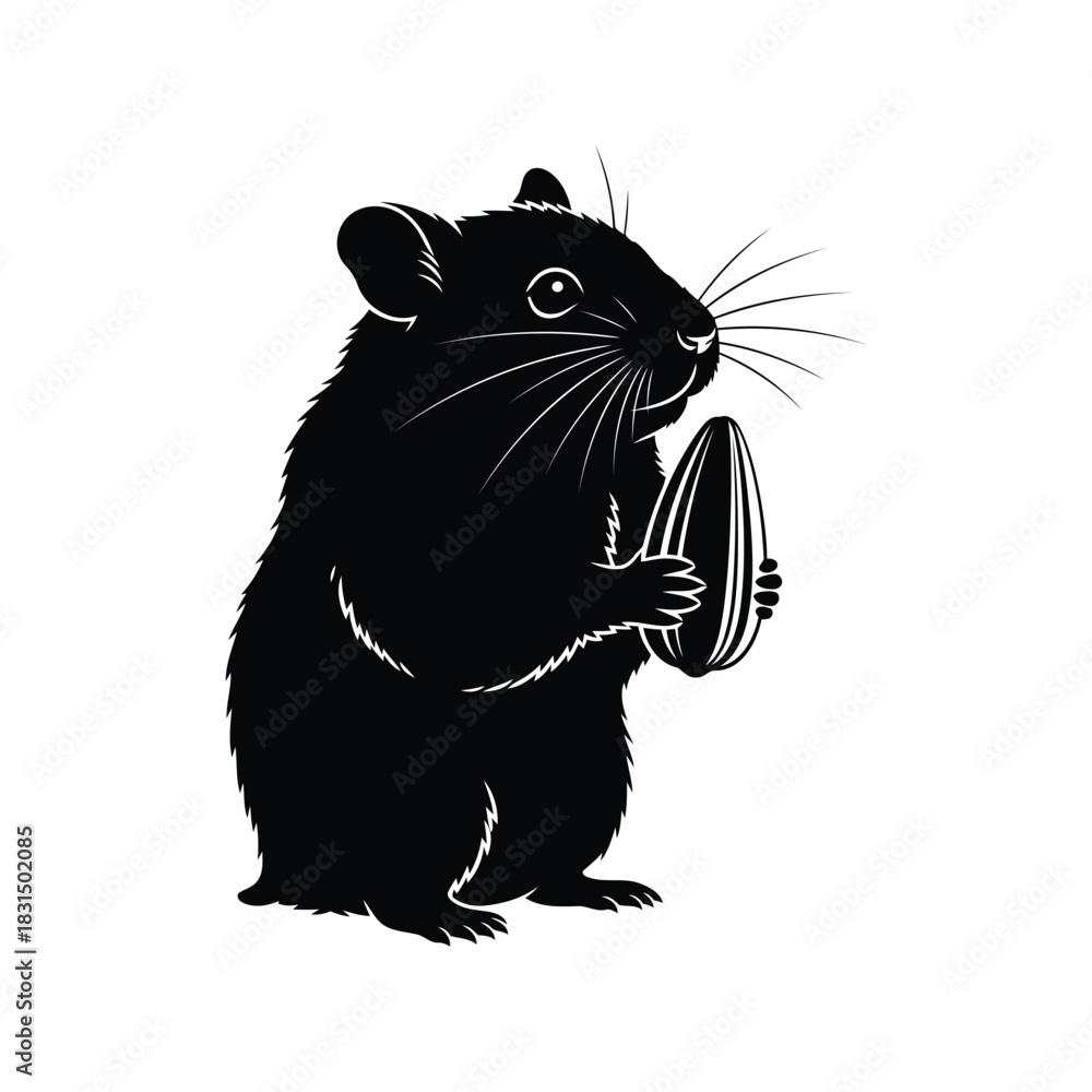 Obraz premium Minimalist hamster silhouette with sunflower seed vector illustration