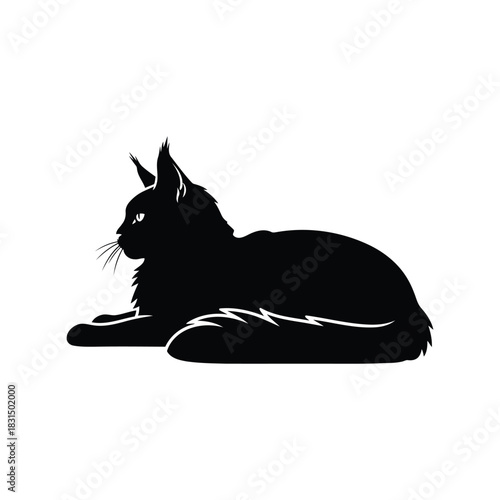 Elegant black cat silhouette vector art: resting feline profile
