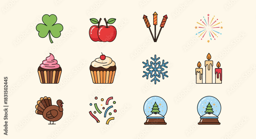 Fototapeta premium Collection of festive vector illustrations for celebrations and events