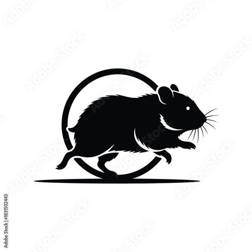 Running rat mouse silhouette vector icon for pest control logo