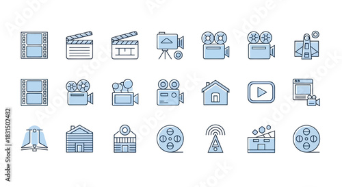 Collection of film and media icons for creative communication projects