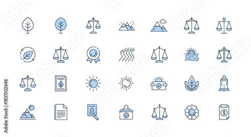 Collection of icons illustrating balance nature and environmental concepts
