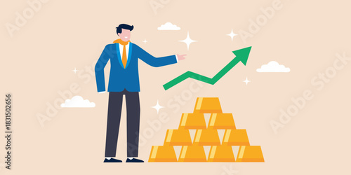 Businessman points to rising gold prices and financial growth