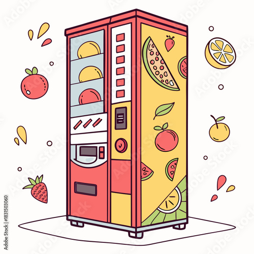 Fruit vending machine with colorful fruit illustrations