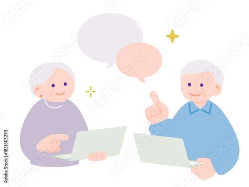 シニア夫婦がパソコンを学ぶ趣味の時間