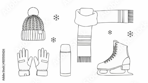 Winter essentials illustration, a cozy assortment of cold-weather accessories.