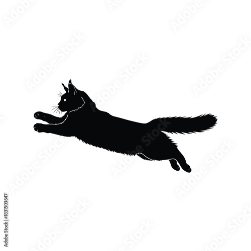 Elegant black maine coon cat leaping silhouette vector graphic