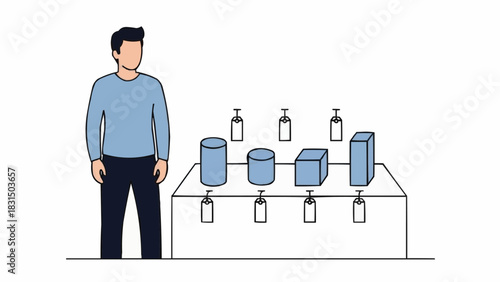 Man with various geometrical shapes arrangement 