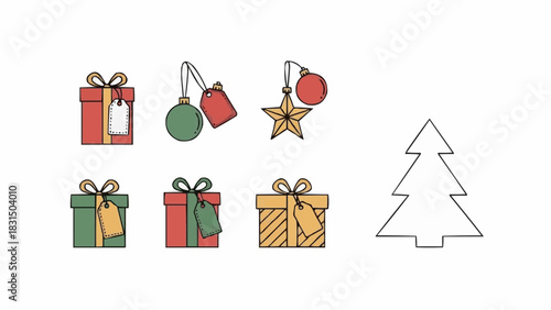 Festive Christmas gifts and ornaments set, perfect for the holiday season.