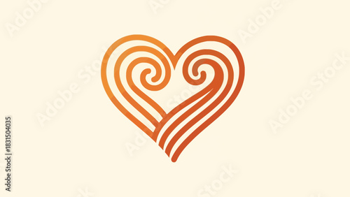 Stylized heart shape formed by swirling lines in shades of orange.