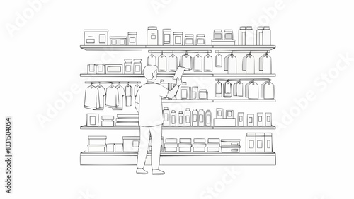 Person shopping for goods in a supermarket aisle.