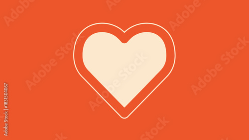 A minimalist graphic of a cream-colored heart with a white outline on a solid orange background.