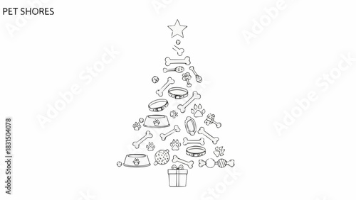 A festive tree silhouette created with pet-themed objects. A creative and heartwarming illustration for pet lovers.