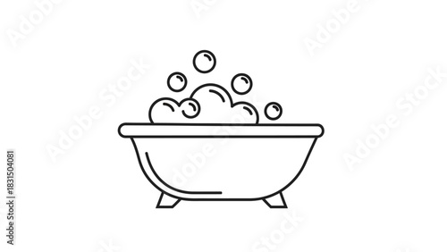 A simple line drawing of a bathtub filled with foamy bubbles, ready for a relaxing bath.