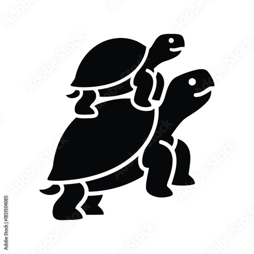 Baby turtle riding on parent's back icon vector