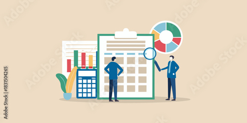 Business analytics and financial review with magnifying glass