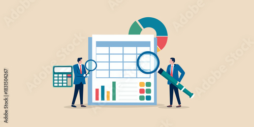 Business analytics and financial data analysis with magnifying glasses