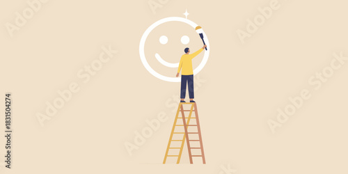 Man on ladder painting a smiley face
