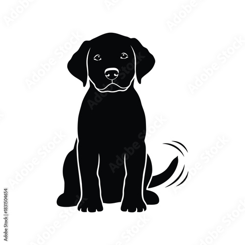 Black labrador puppy sitting silhouette vector illustration