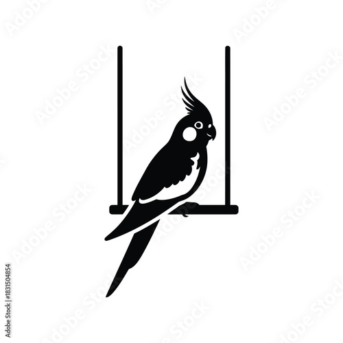Charming cockatiel silhouette on swing vector illustration