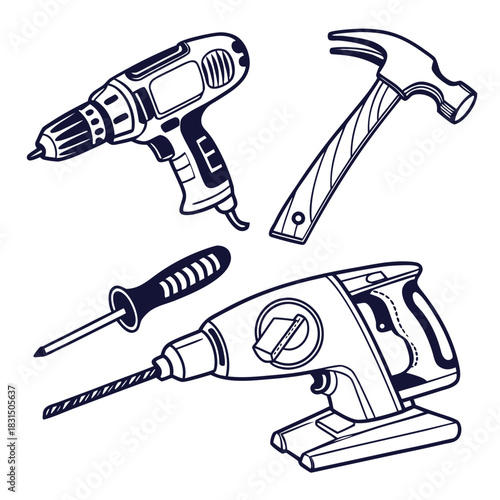 Electric drill hammer screwdriver sander icons vector
