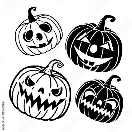 Four Black Jack O Lantern Expressions Set halloween