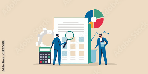 Business analysis and financial review with charts and data