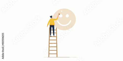 Person on ladder drawing a smiley face on a large circle