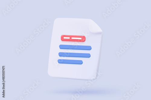 3d icon file task management todo check list, assignment and exam paperwork, work on organization, progress feedback, administration survey. 3d clipboard tick check icon vector render illustration