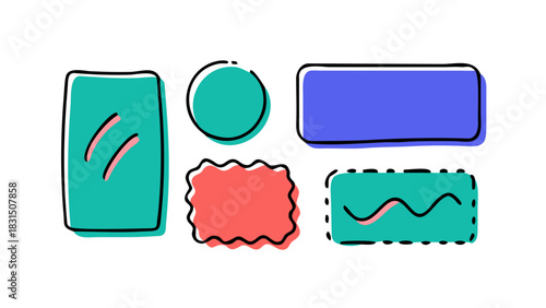 Set of colorful sketchy vector labels with rounded corners