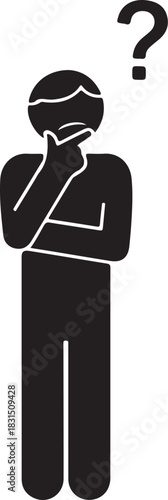 Black silhouette of a person standing with a question mark above their head in a white background