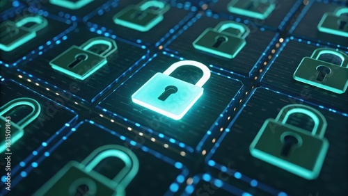 Digital locks represented on a circuit board, symbolizing cybersecurity and data protection in a tech environment.