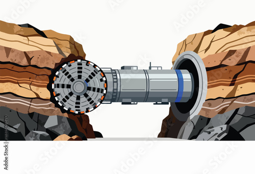 An illustration depicts a tunnel boring machine breaking through rock, creating a passage