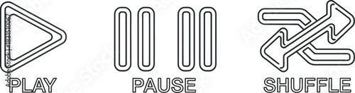 Simple icons for play, pause, and shuffle functions, perfect for digital media interfaces.