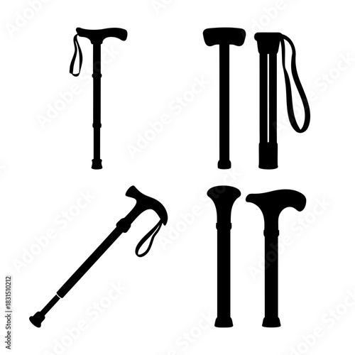 Mobility aid silhouettes: walking canes, sticks, and handles