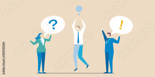 Business people with question and exclamation marks in speech bubbles