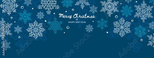 Christmas banner with hand-drawn snowflake, whimsical drawing Happy Holiday background, vector illustration, Can be used for Christmas gifts, decorations etc