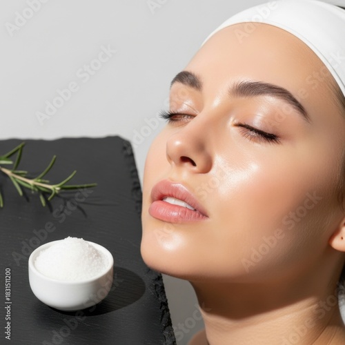 Relaxed Young Woman Skin Care Face Closeup with Natural Lighting