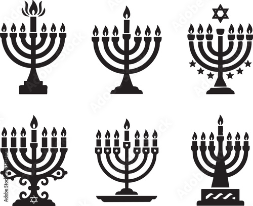 Ornate Outline Hanukkah Menorah with Star of David