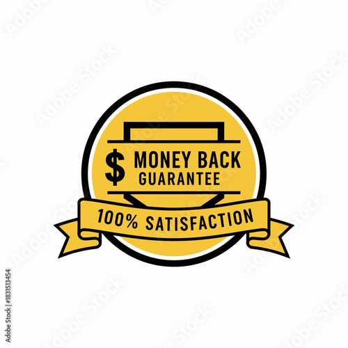 Gold money back guarantee badge with satisfaction promise for quality assurance customer trust or warranty service branding