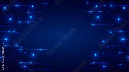 Abstract Blue Technology Background Glowing Circuit Lines Digital Data Numbers Vector Illustration