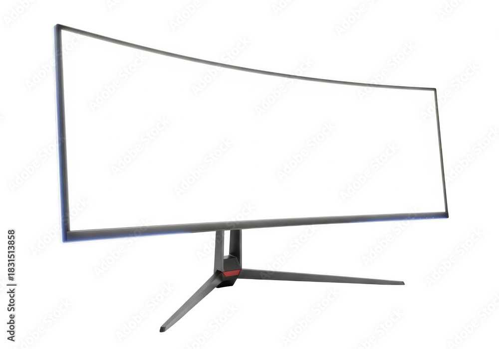 Naklejka premium Curved ultrawide computer monitor with blank screen isolated on transparent background for gaming or professional display mockup