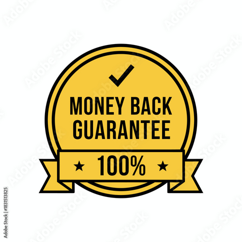 Gold money back guarantee badge with 100 percent for trust assurance warranty or customer satisfaction service branding