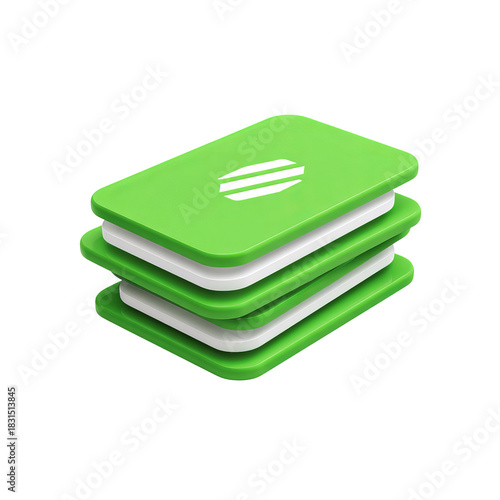 Stack of three green & white rectangular objects