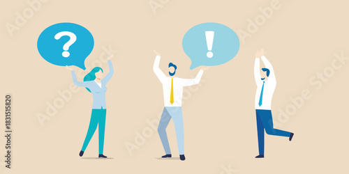 Business people expressing questions and solutions with speech bubbles