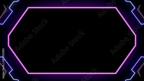 Glowing retro 90s neon frame futuristic high tech HUD interface hologram. Esports game style element overlay on a black background.