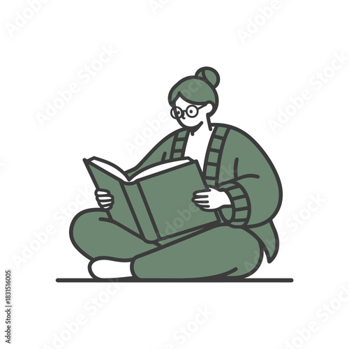 Person in green outfit sitting with coffee cup and phone for casual lifestyle remote work or relaxation break branding