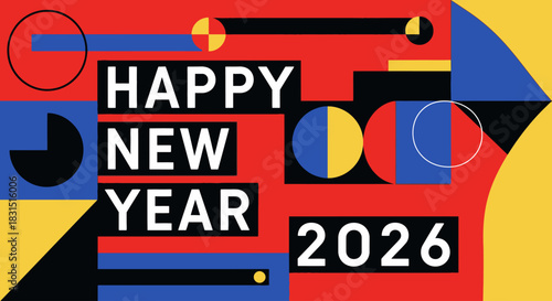 Bauhaus Revival 2026 Celebration Flat Poster Style
