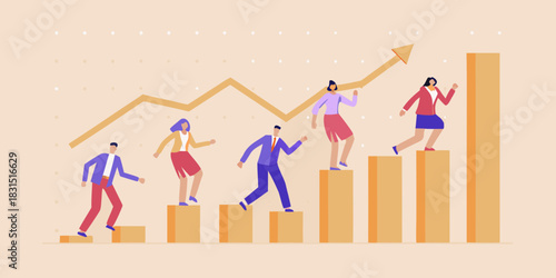 Team climbing graph to success business growth and career development concept